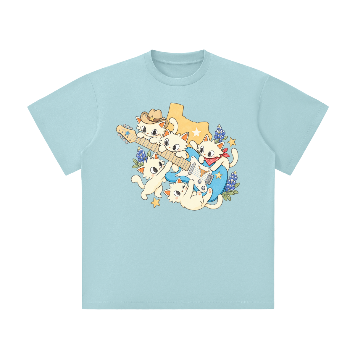 Texas Bluebonnet Guitar Kittens Graphic Tee