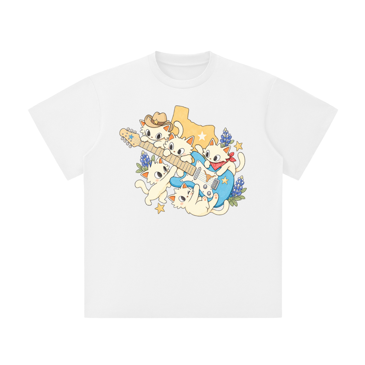 Texas Bluebonnet Guitar Kittens Graphic Tee