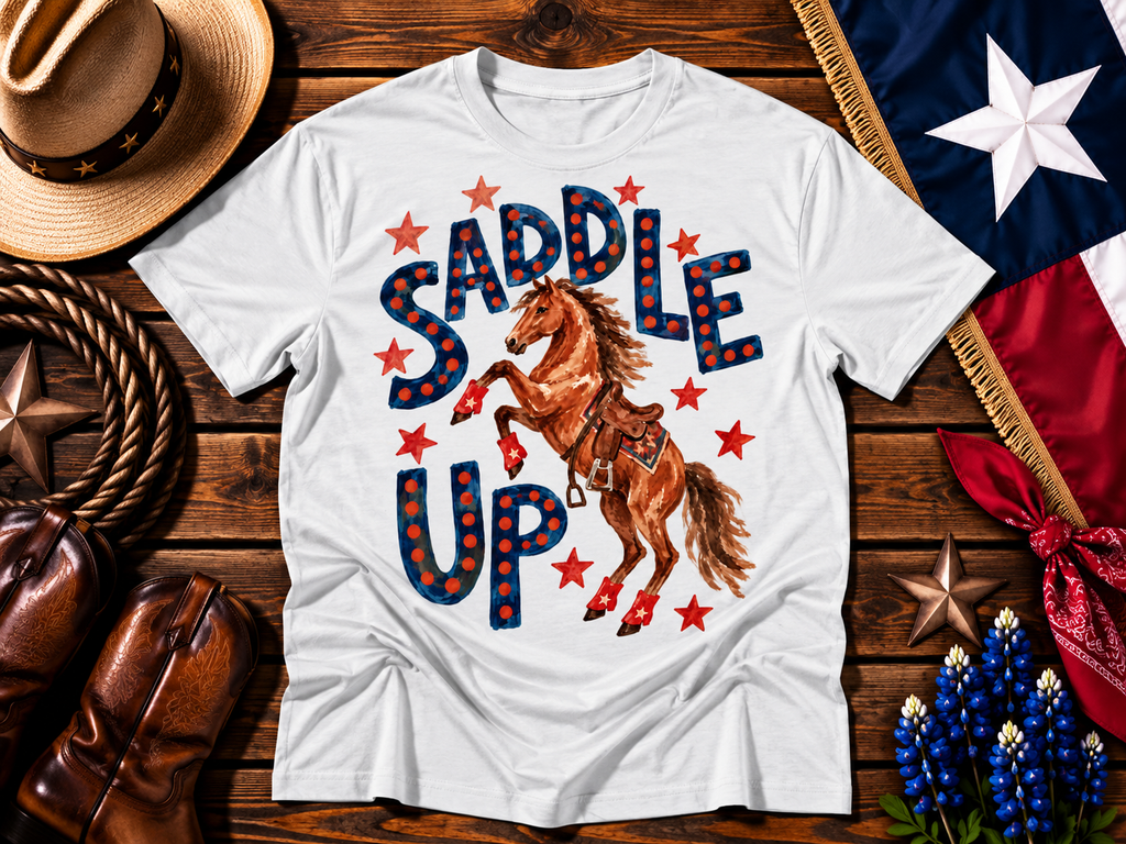 Saddle Up Vintage Western Marquee Graphic Tee
