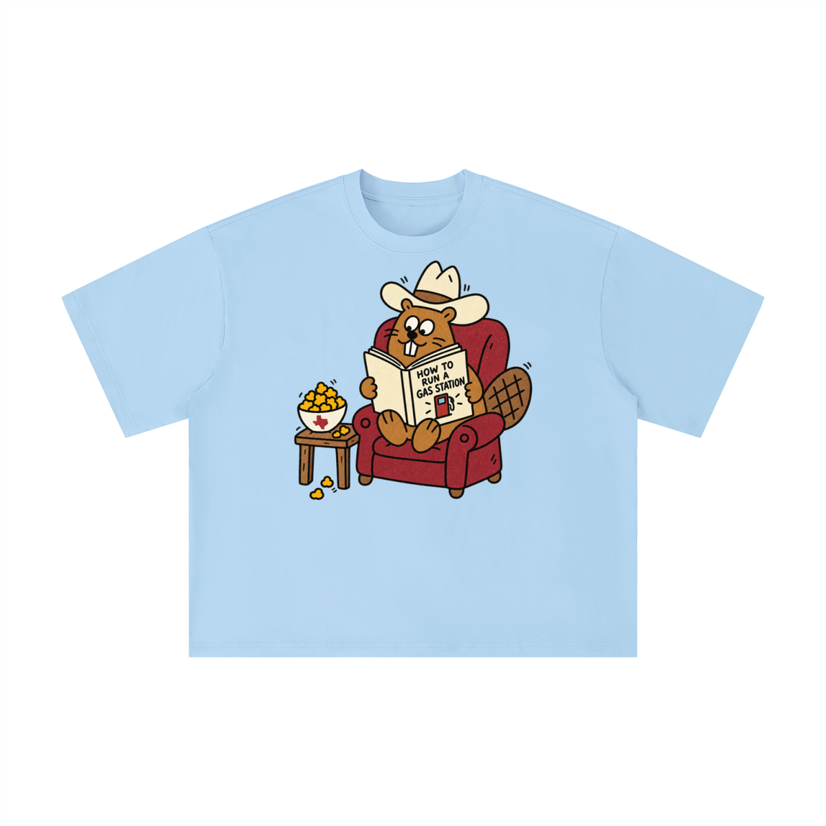 Texas Gas Station Beaver Cowboy Reading Graphic Tee