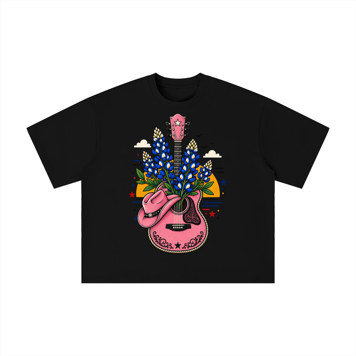 Pink Texas Bluebonnet Guitar Graphic Tee
