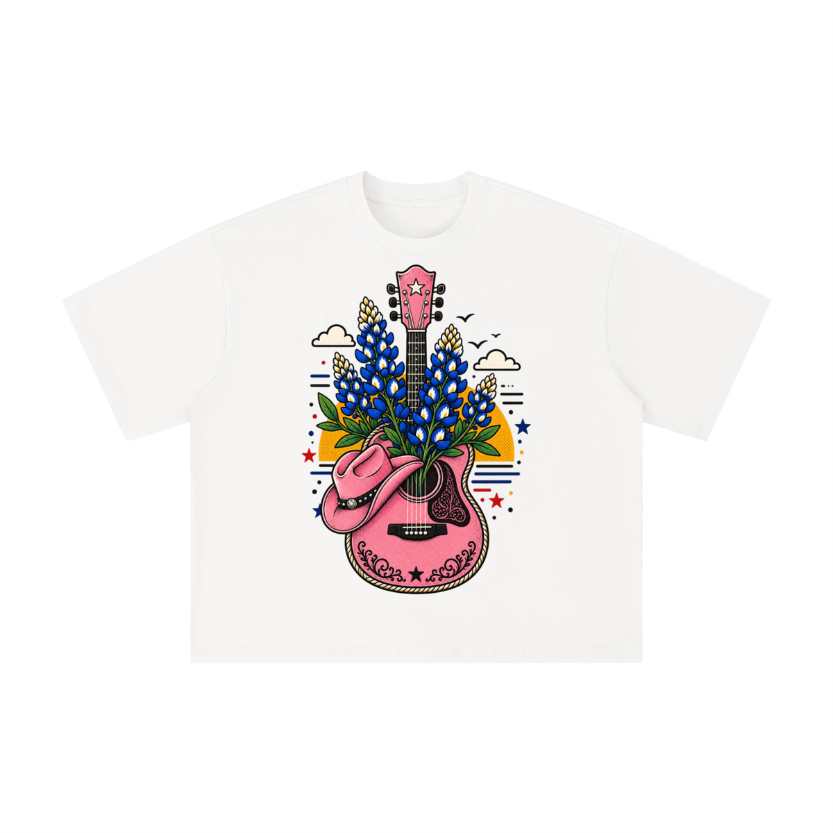 Pink Texas Bluebonnet Guitar Graphic Tee
