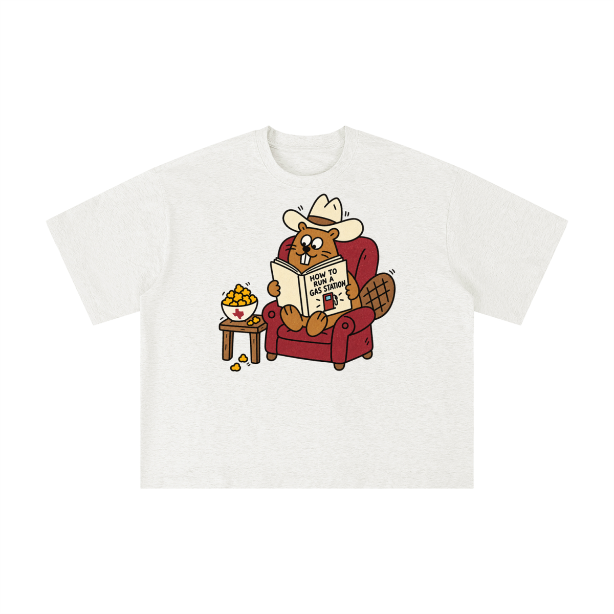 Texas Gas Station Beaver Cowboy Reading Graphic Tee