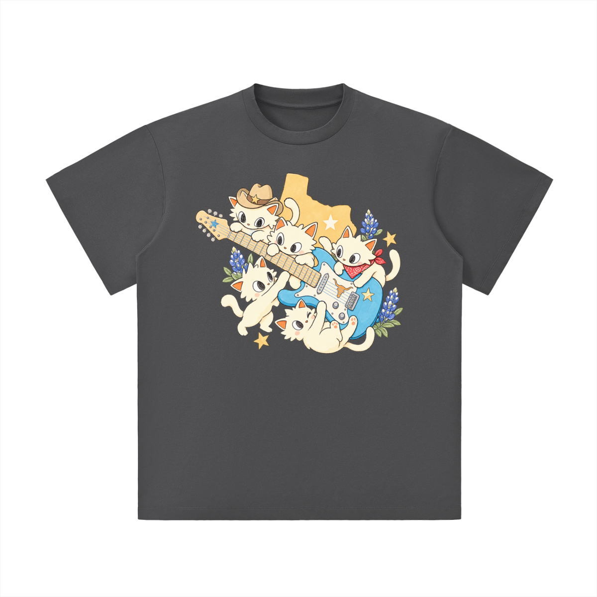 Texas Bluebonnet Guitar Kittens Graphic Tee