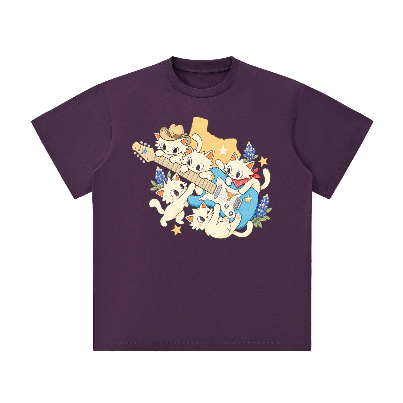 Texas Bluebonnet Guitar Kittens Graphic Tee