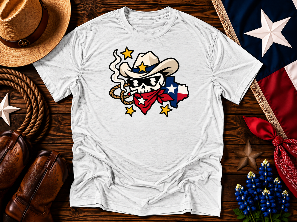 Texas Outlaw Skull Cowboy Graphic Tee