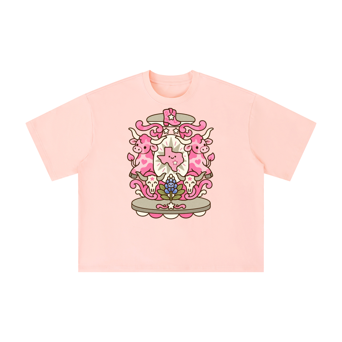 Pink Texas Longhorn Western Crest Graphic Tee