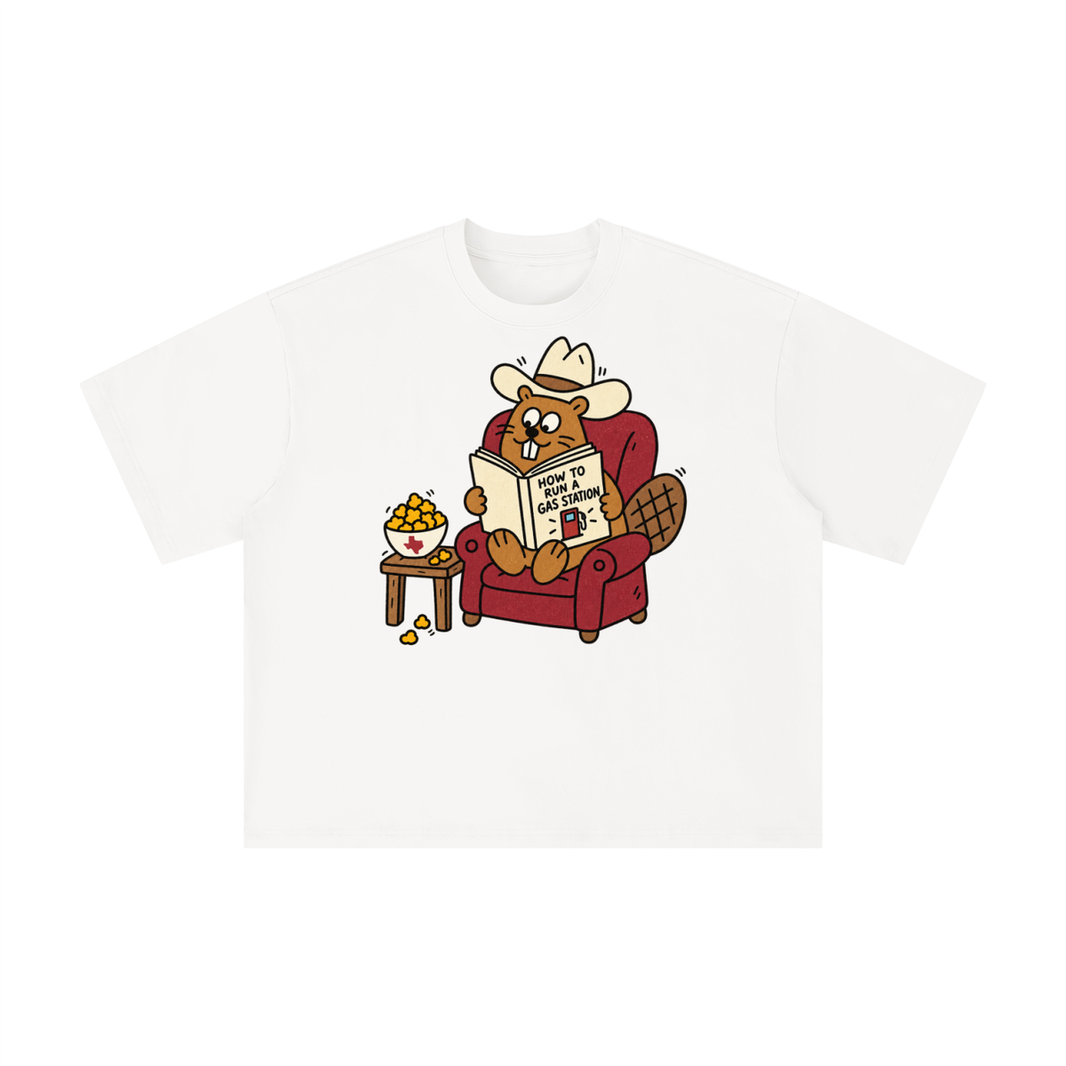 Texas Gas Station Beaver Cowboy Reading Graphic Tee