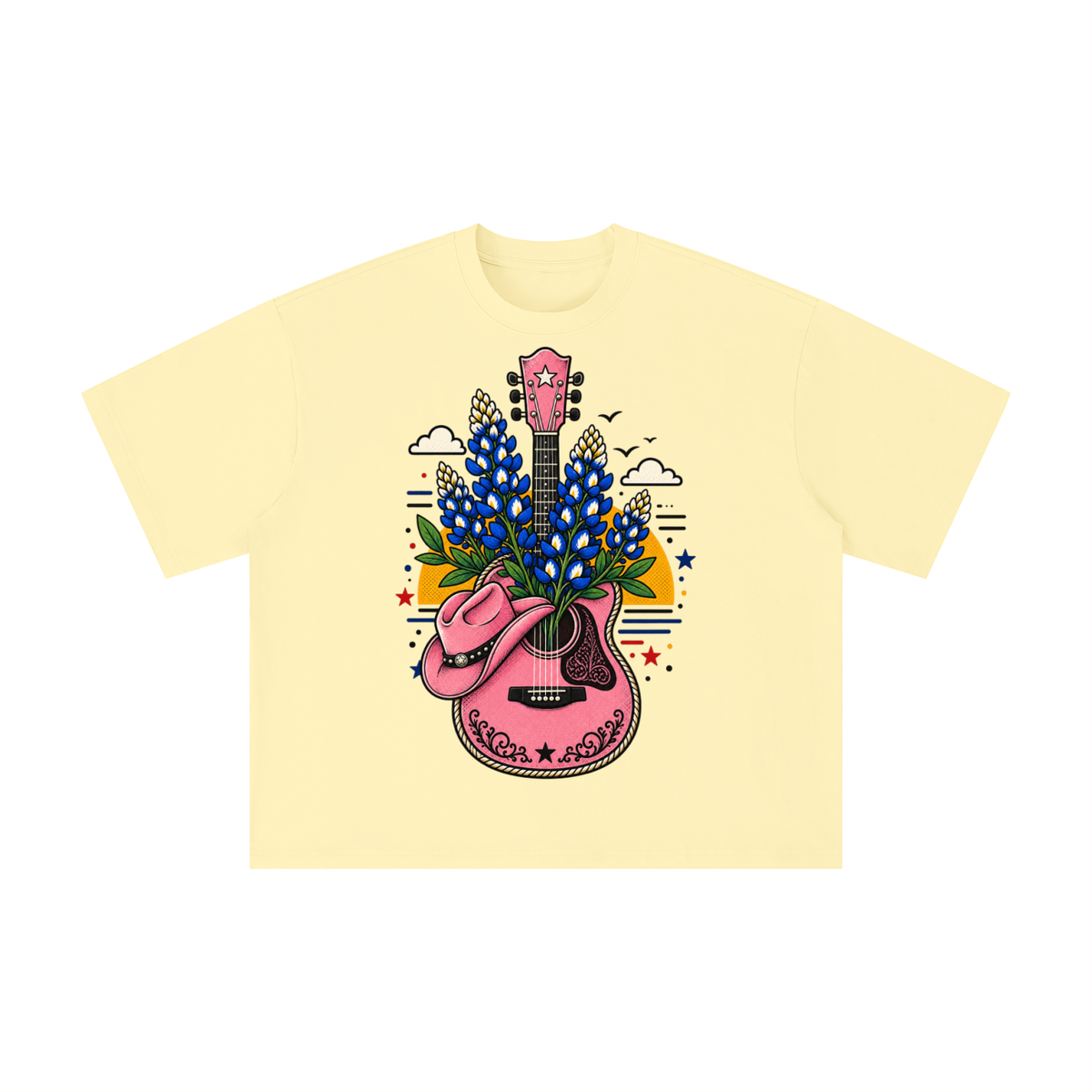 Pink Texas Bluebonnet Guitar Graphic Tee