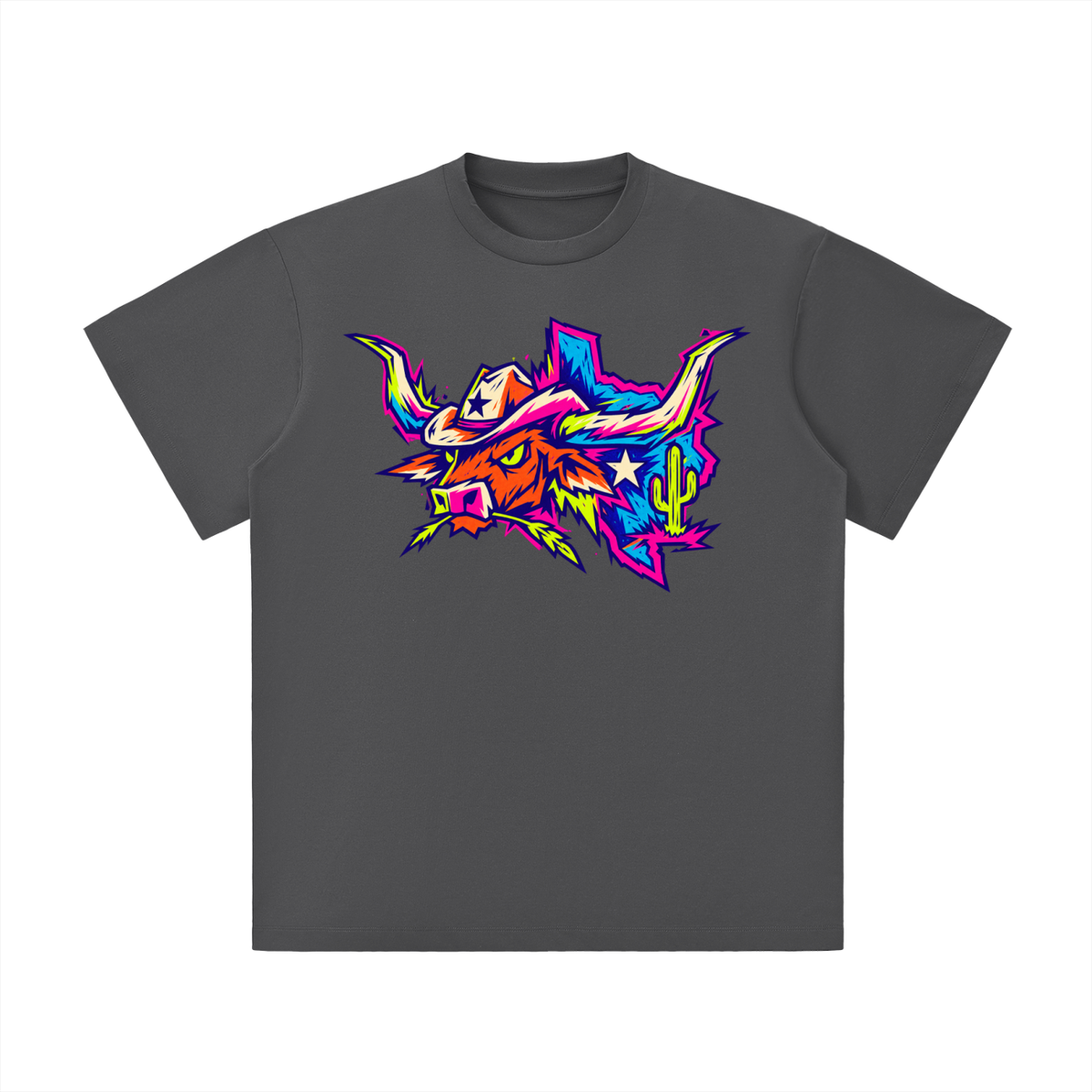 Neon Texas Longhorn Cowboy Graphic Tee