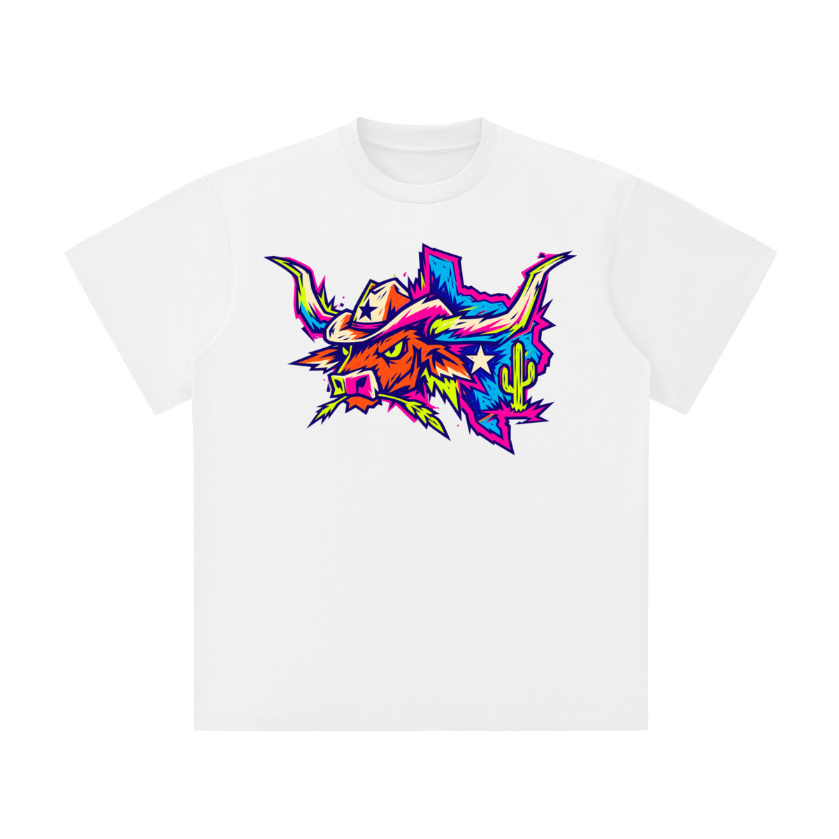 Neon Texas Longhorn Cowboy Graphic Tee
