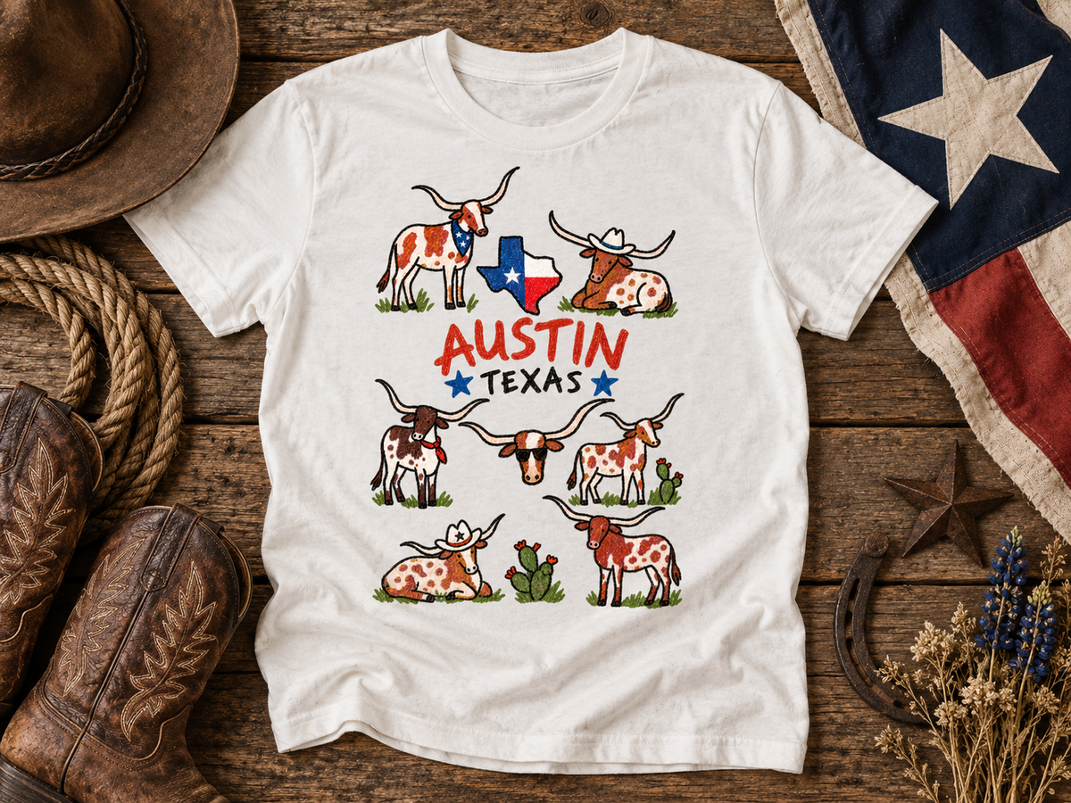 Austin Texas Longhorn Sketch Graphic Tee