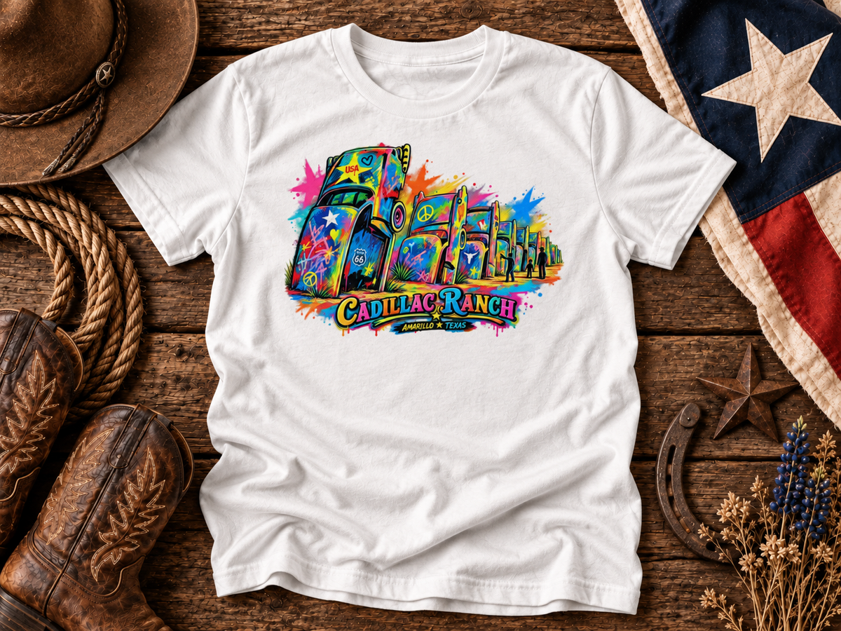 Colorful Cadillac Ranch Amarillo Texas Graphic Tee