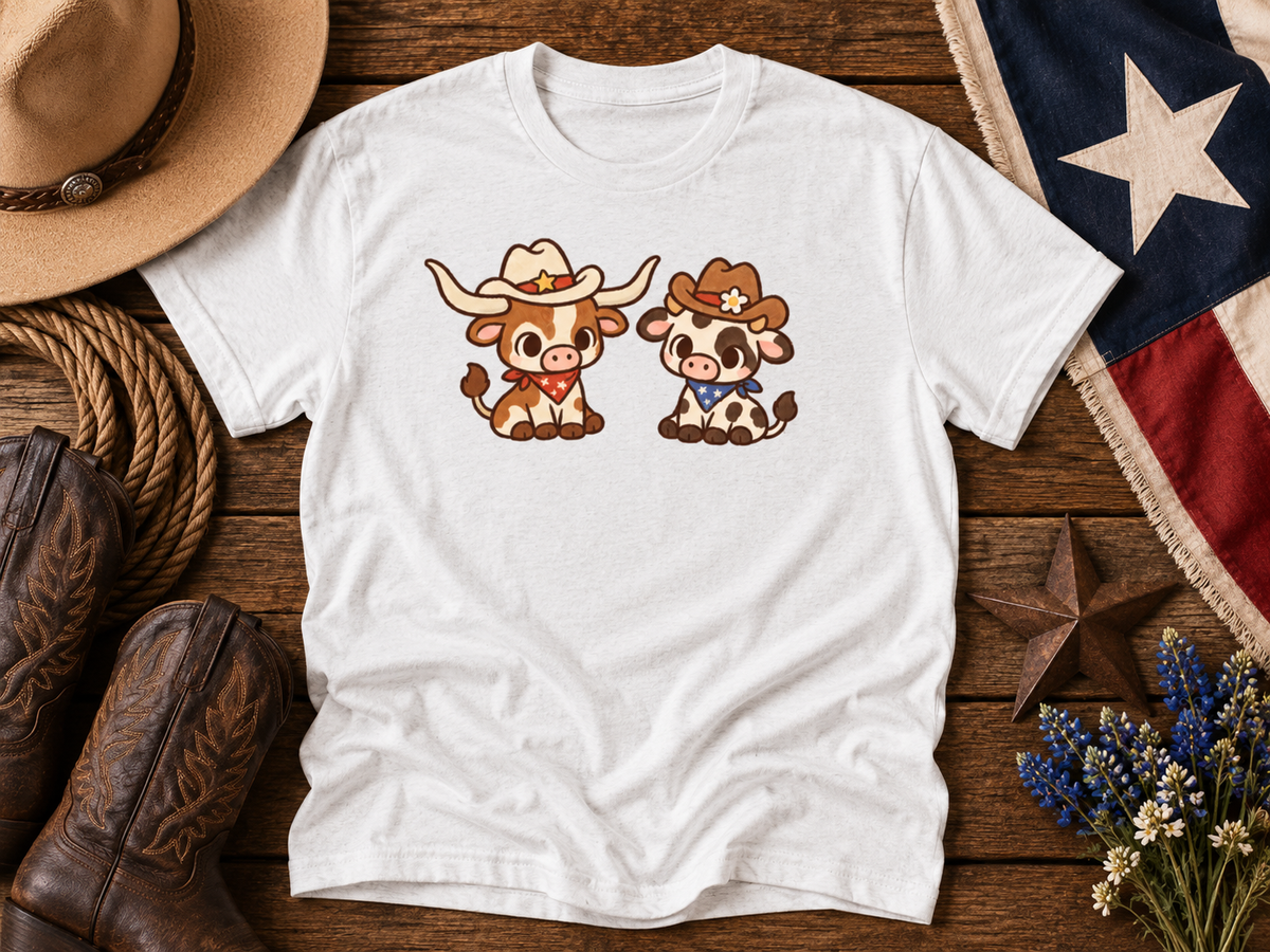 Cute Texas Longhorn & Cow Cowboy Graphic Tee