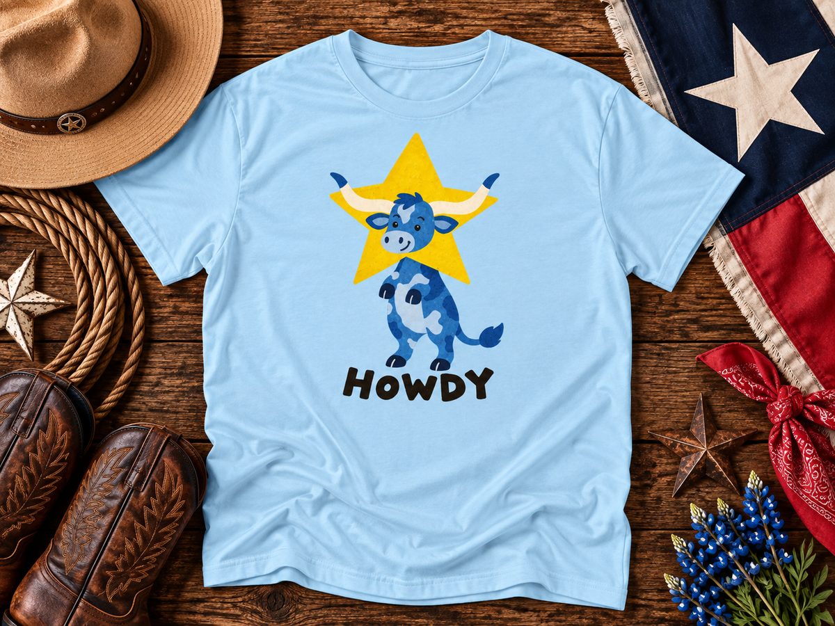 Howdy Blue Longhorn Texas Tee
