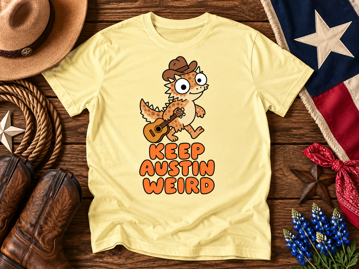 Keep Austin Weird Horned Lizard Guitar Tee – Funny Texas Cowboy Shirt