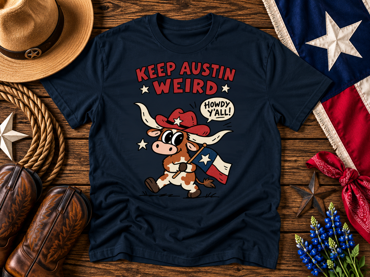 Keep Austin Weird Longhorn Cowboy Tee – Texas Howdy Y’all Graphic Shirt