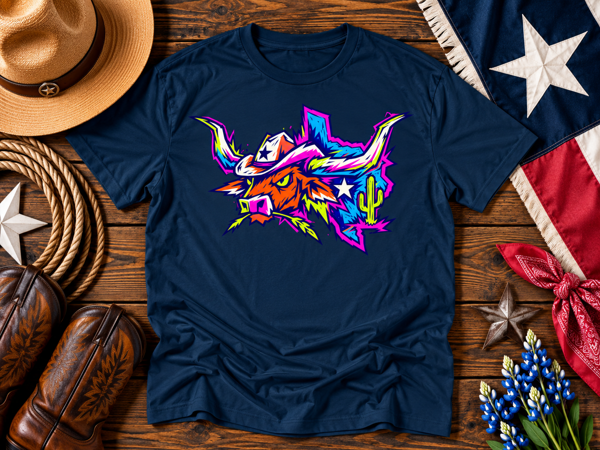 Neon Texas Longhorn Cowboy Graphic Tee