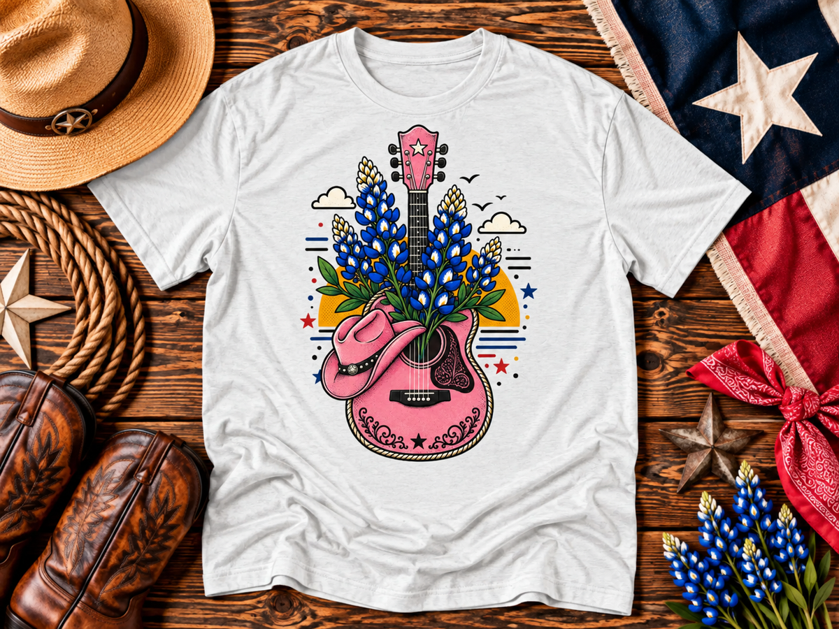 Pink Texas Bluebonnet Guitar Graphic Tee