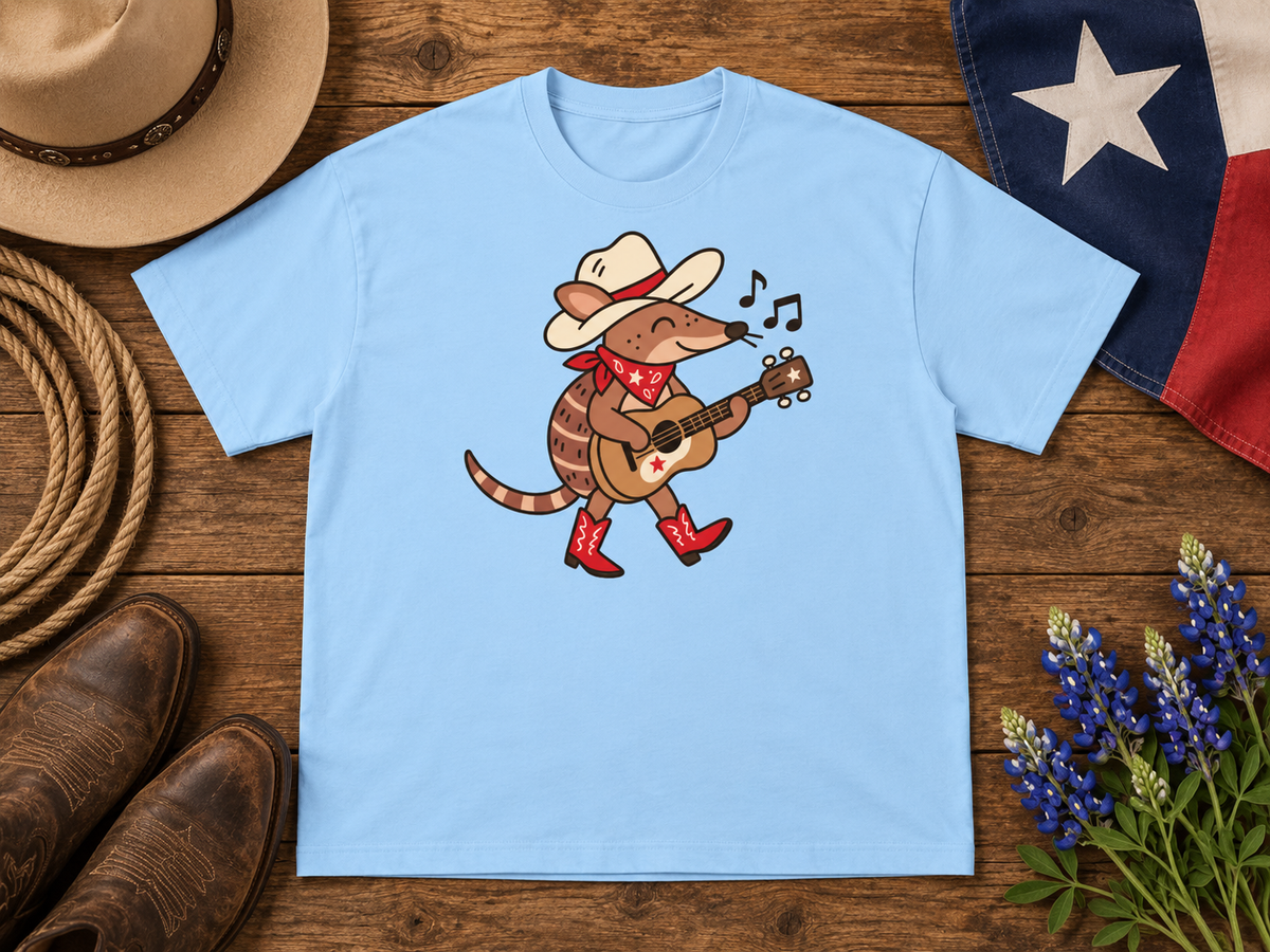 Texas Armadillo Guitar Cowboy Graphic Tee