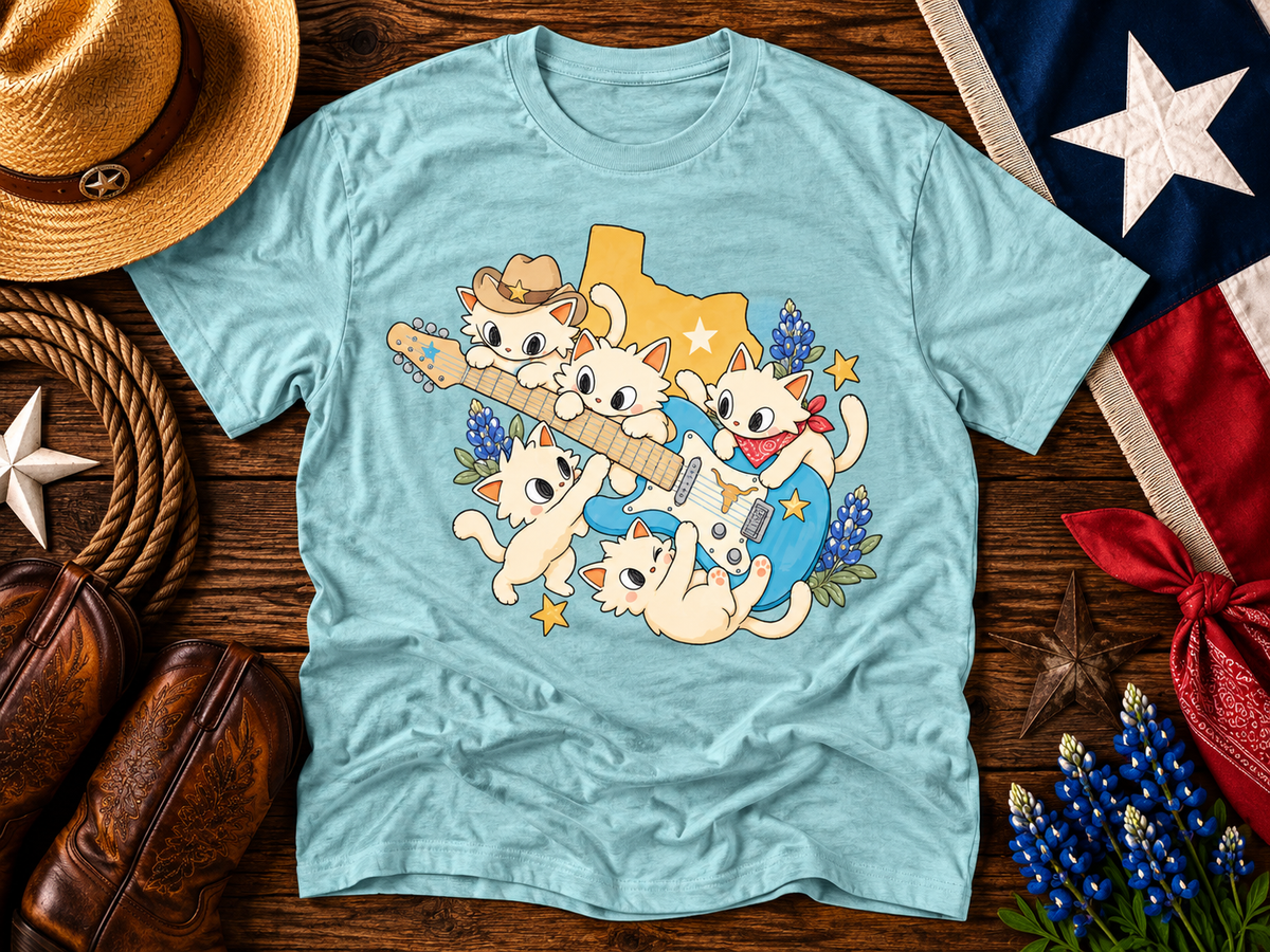 Texas Bluebonnet Guitar Kittens Graphic Tee
