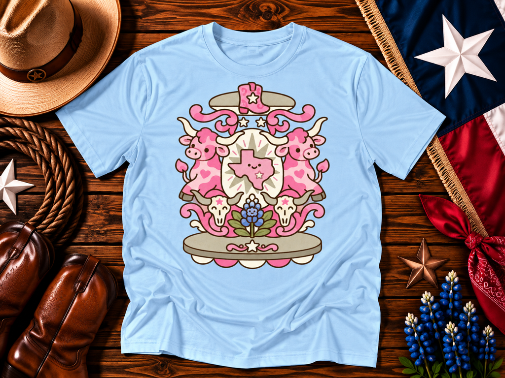 Pink Texas Longhorn Western Crest Graphic Tee