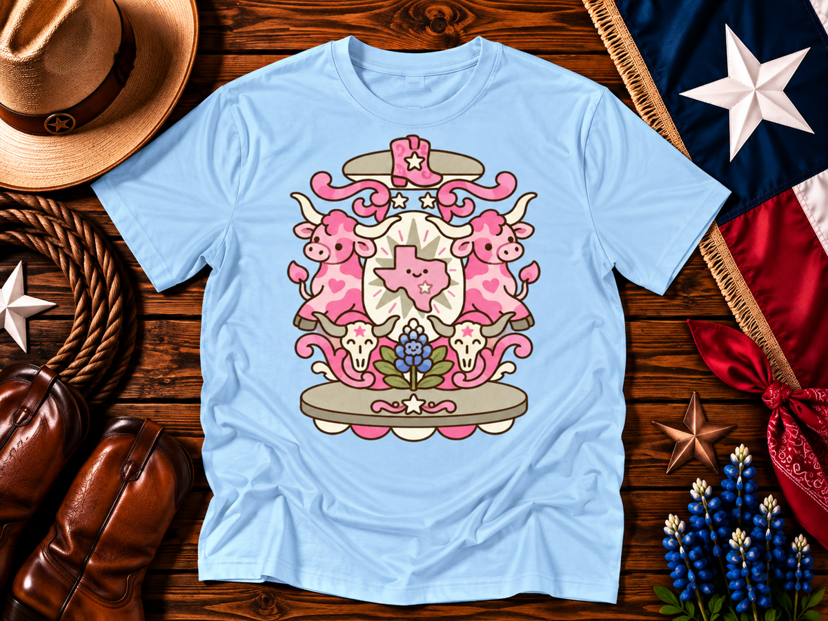Pink Texas Longhorn Western Crest Graphic Tee