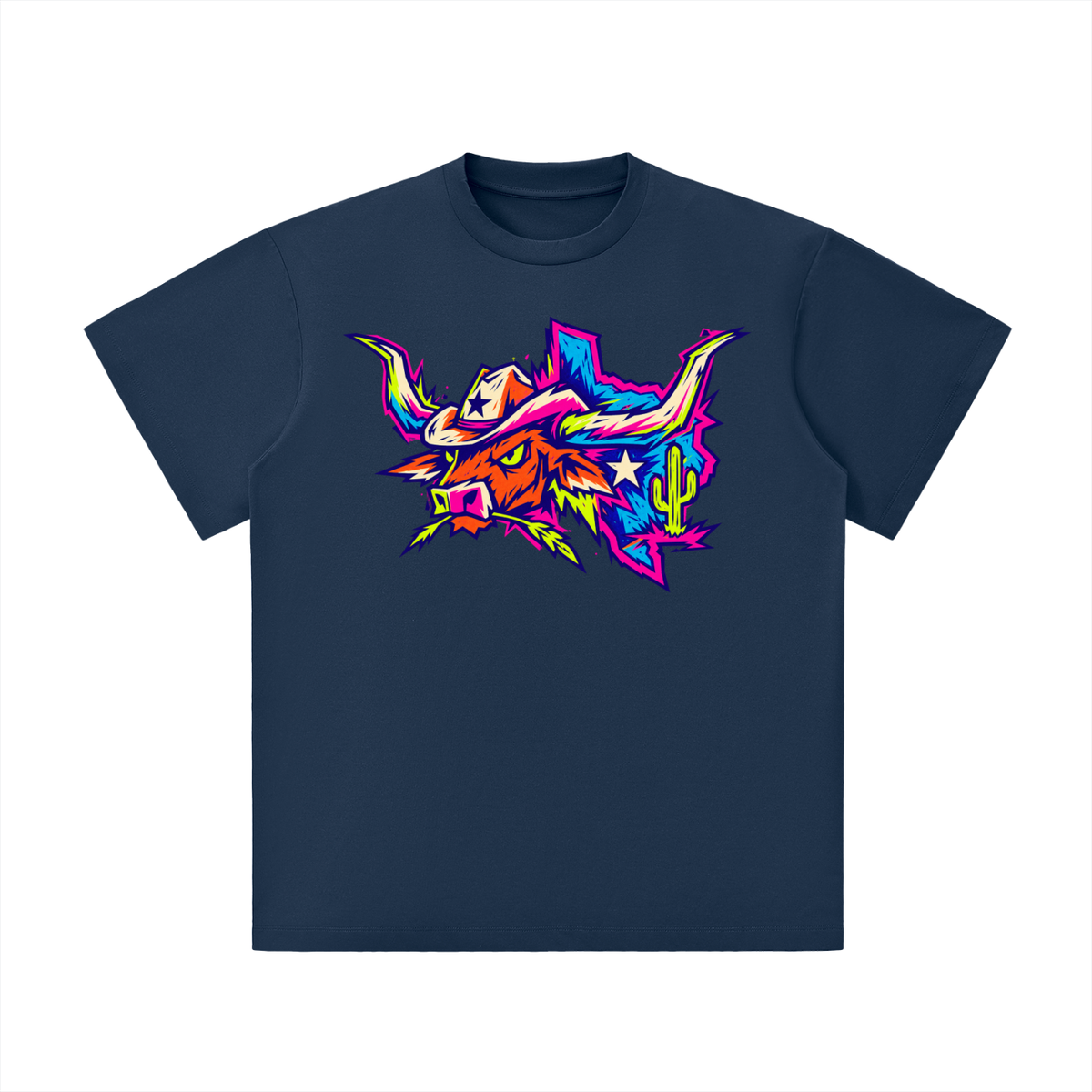 Neon Texas Longhorn Cowboy Graphic Tee