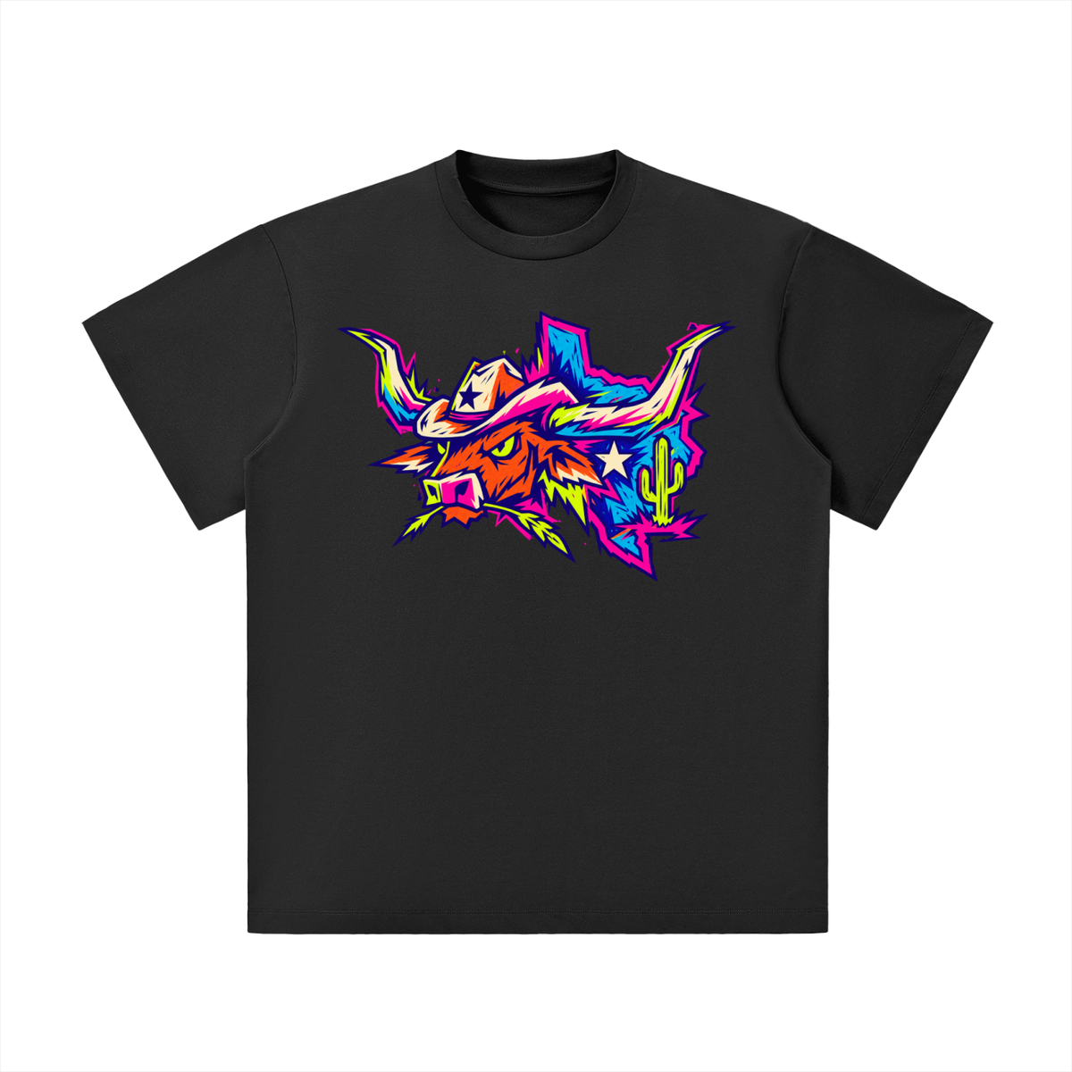 Neon Texas Longhorn Cowboy Graphic Tee