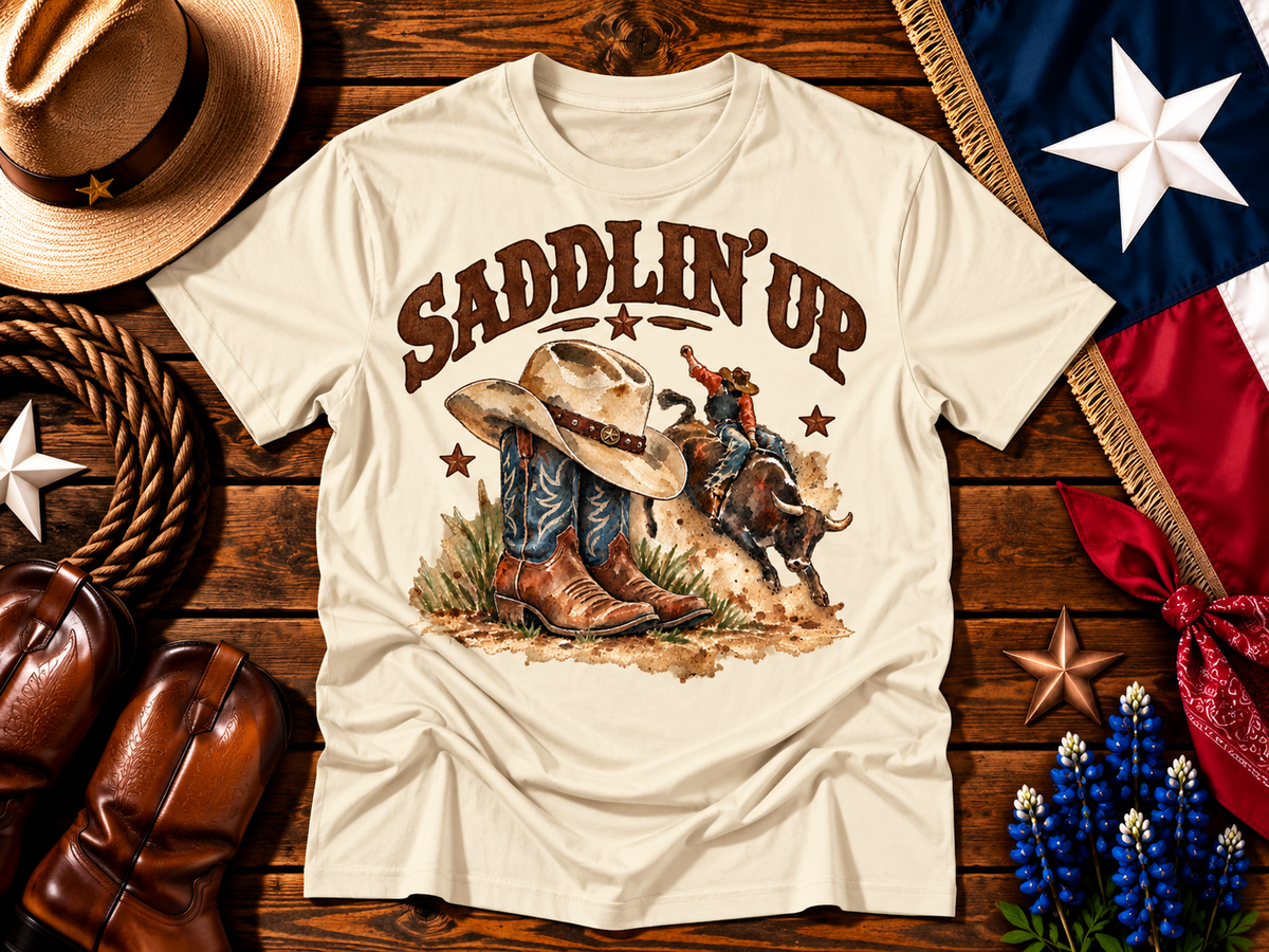 Saddlin’ Up Texas Bull Riding Graphic Tee