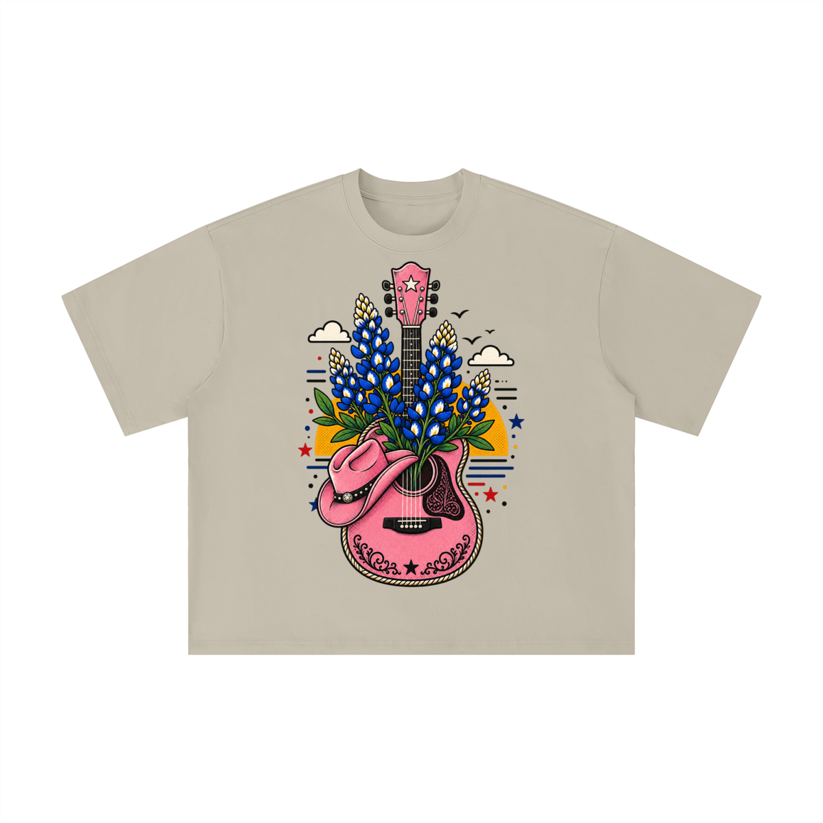 Pink Texas Bluebonnet Guitar Graphic Tee