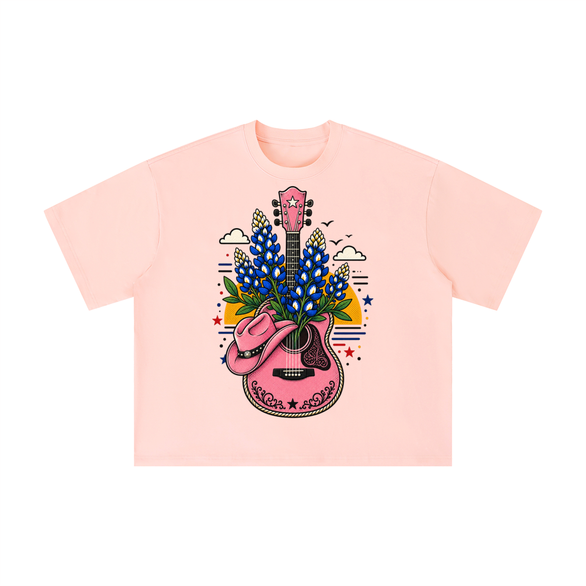 Pink Texas Bluebonnet Guitar Graphic Tee