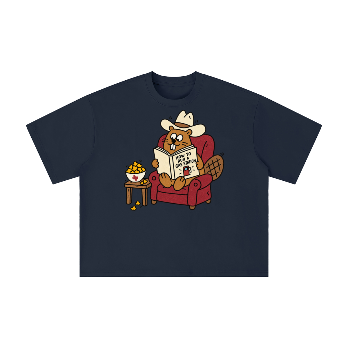 Texas Gas Station Beaver Cowboy Reading Graphic Tee