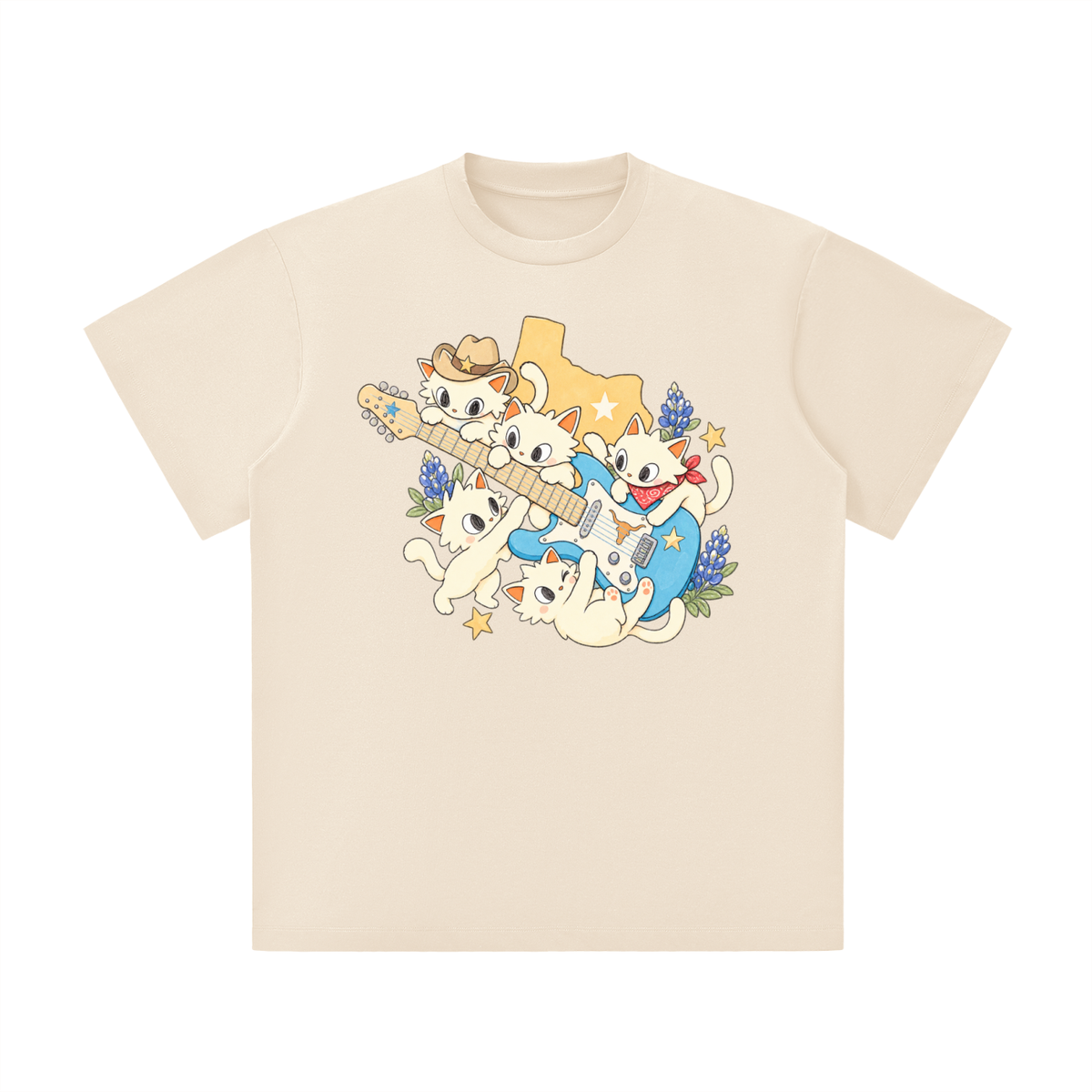 Texas Bluebonnet Guitar Kittens Graphic Tee