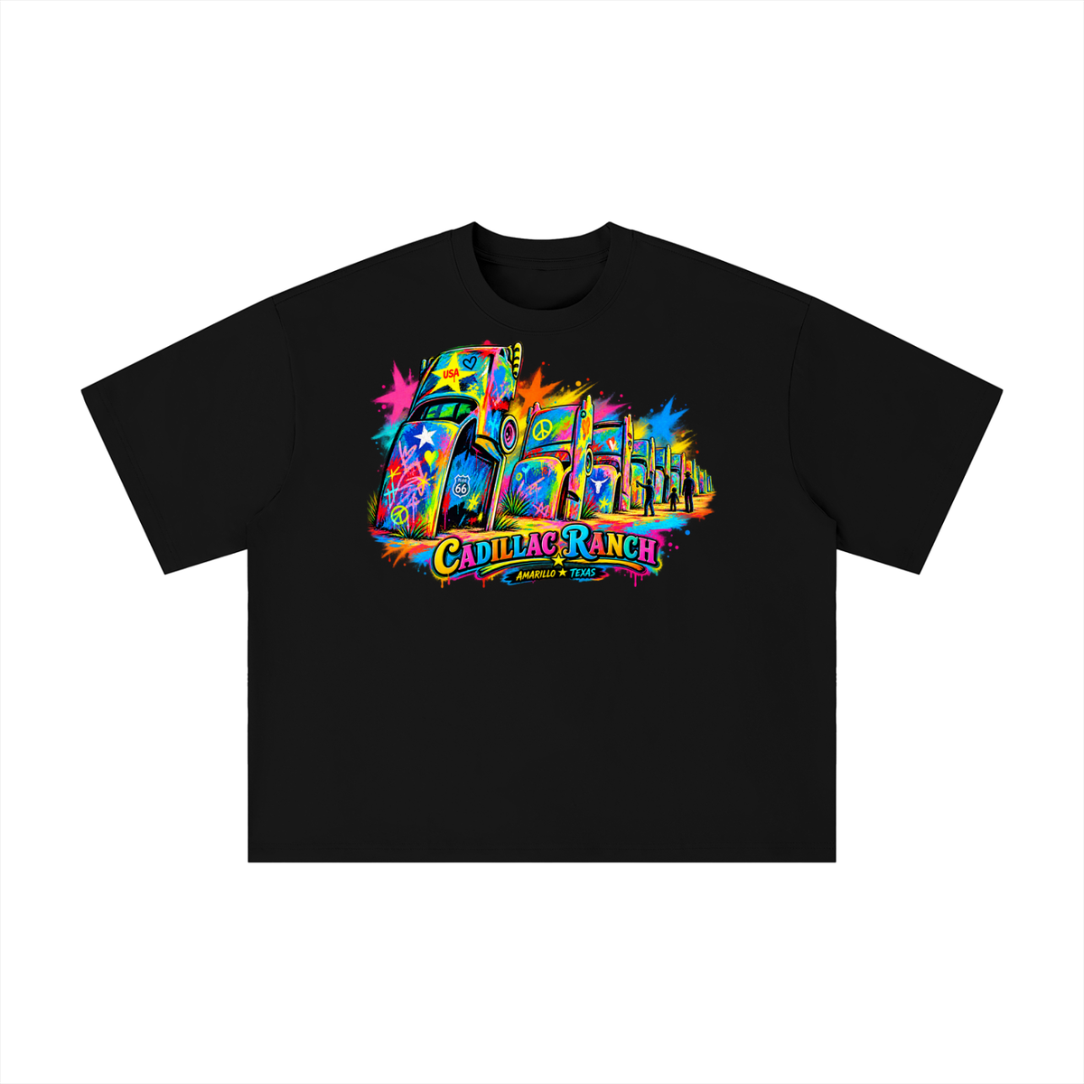 Colorful Cadillac Ranch Amarillo Texas Graphic Tee