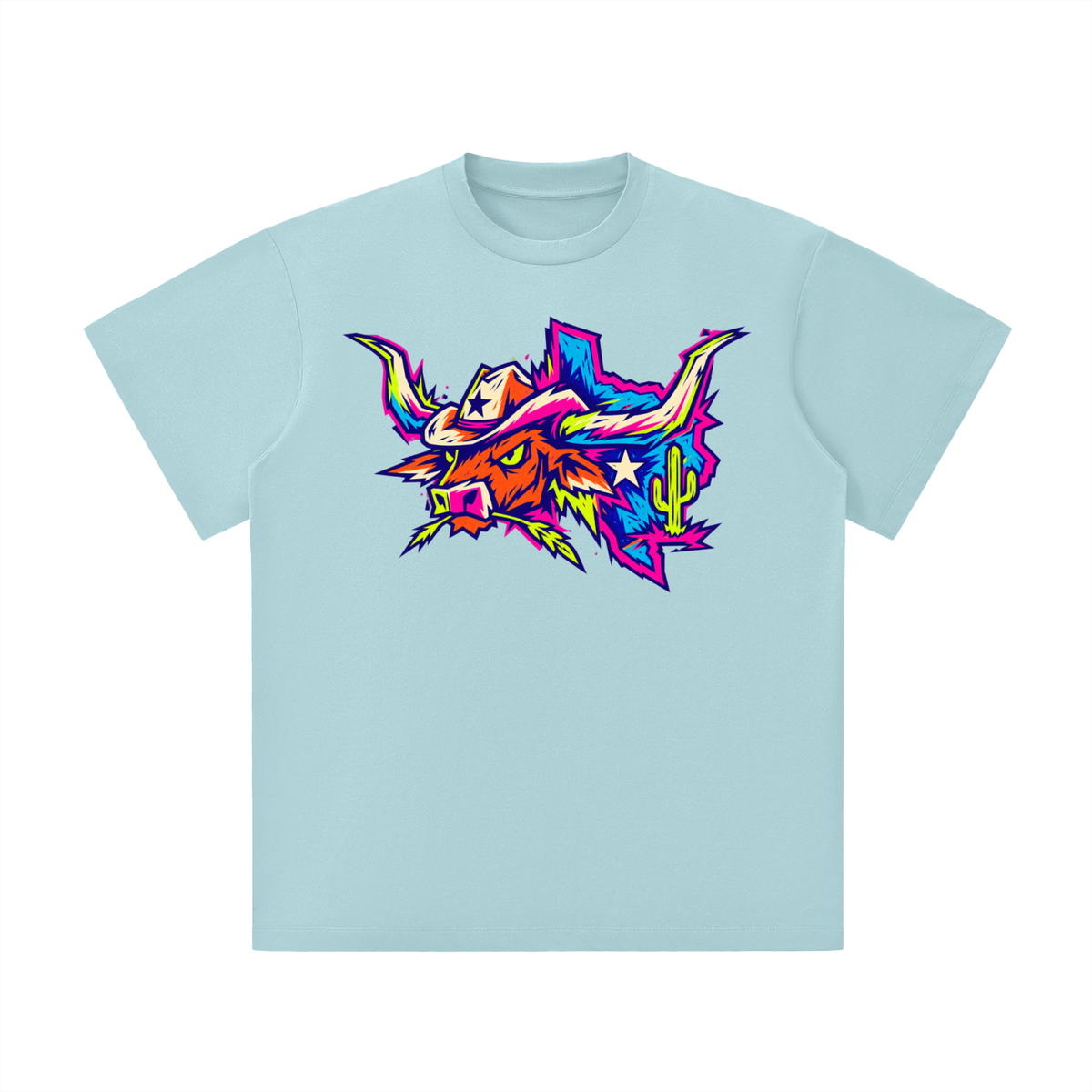 Neon Texas Longhorn Cowboy Graphic Tee