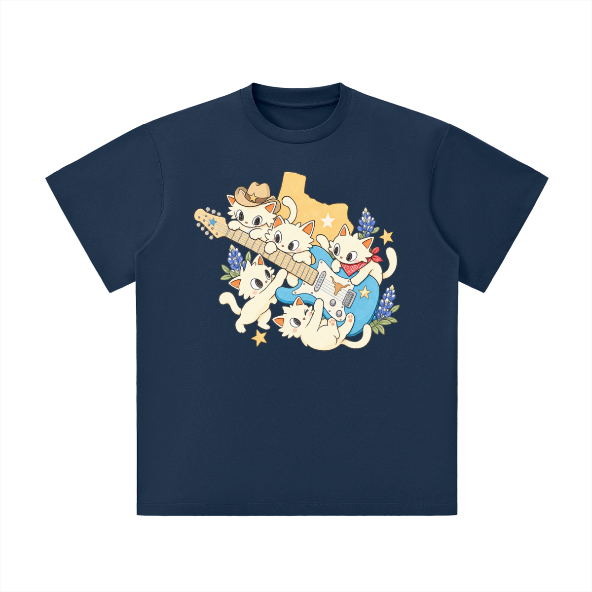 Texas Bluebonnet Guitar Kittens Graphic Tee