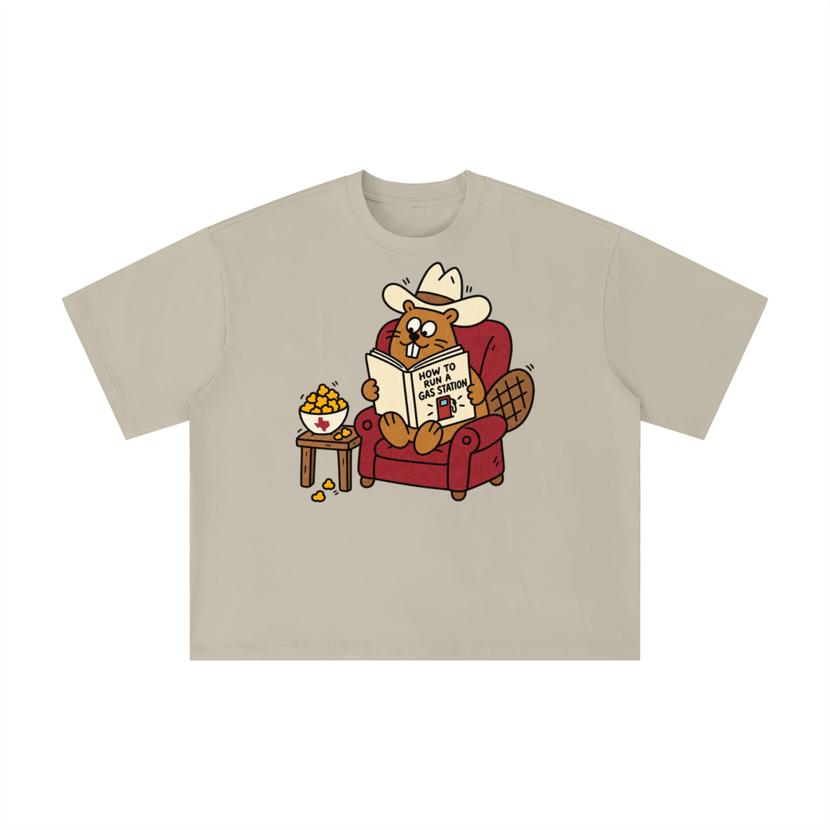 Texas Gas Station Beaver Cowboy Reading Graphic Tee