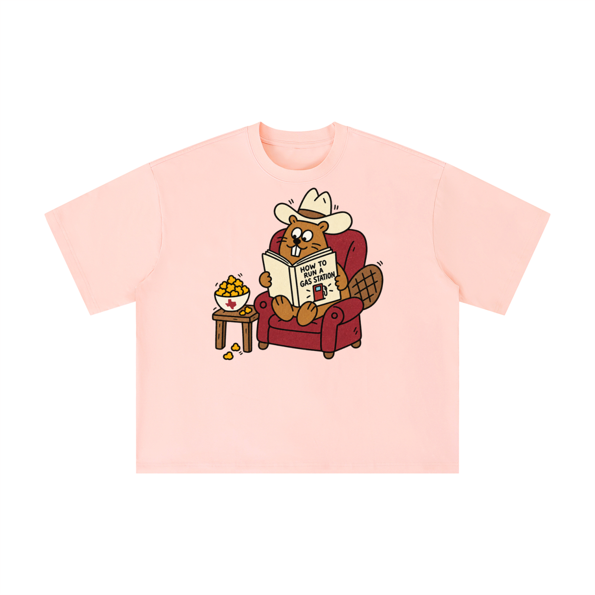 Texas Gas Station Beaver Cowboy Reading Graphic Tee