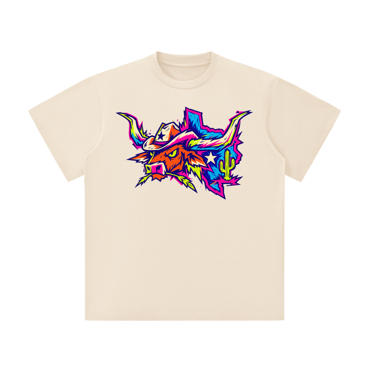 Neon Texas Longhorn Cowboy Graphic Tee