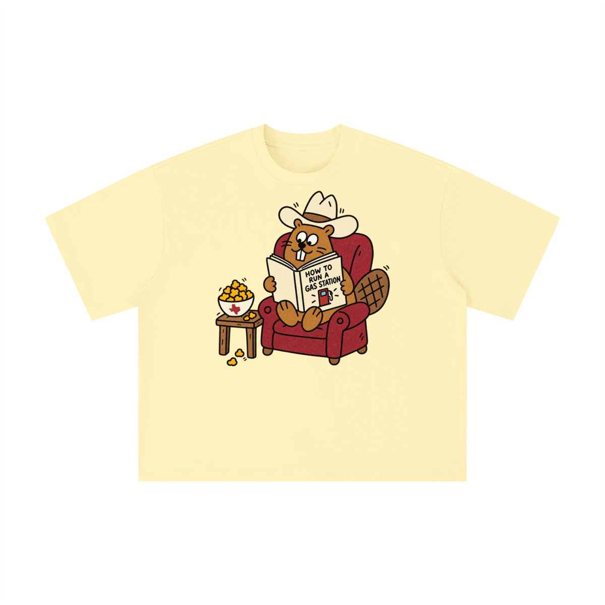 Texas Gas Station Beaver Cowboy Reading Graphic Tee