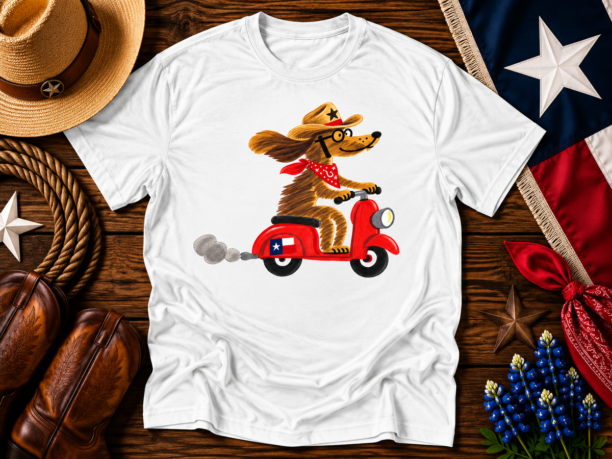 Texas Cowboy Scooter Dog Graphic Tee