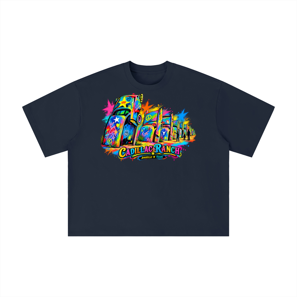 Colorful Cadillac Ranch Amarillo Texas Graphic Tee