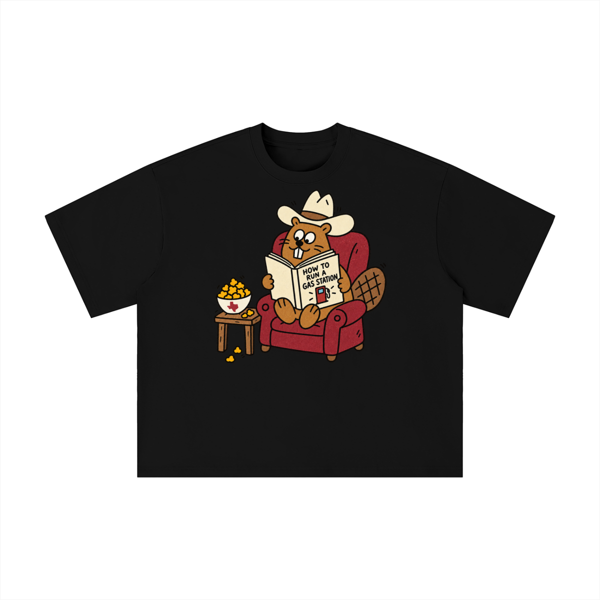 Texas Gas Station Beaver Cowboy Reading Graphic Tee